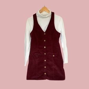 Maroon Corduroy Overall Dress 🍓